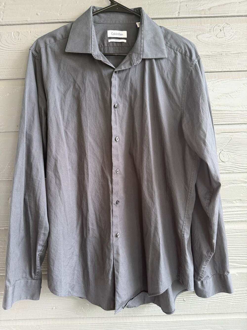 Calvin Klein Men's Slim Fit Long Sleeve Dress Shirt Gray  Size 16.5 34/35